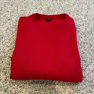 J. Crew Red Crewneck Sweater with Ribbed Collar - Cashmere